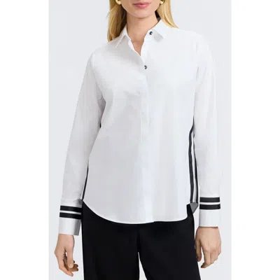 Foxcroft Brooke Grosgrain Trim Cotton Button-up Shirt In White