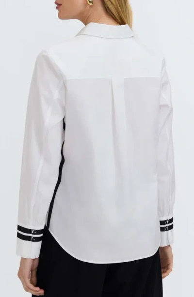 Foxcroft Brooke Grosgrain Trim Cotton Button-up Shirt In White