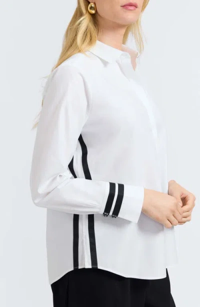 Foxcroft Brooke Grosgrain Trim Cotton Button-up Shirt In White