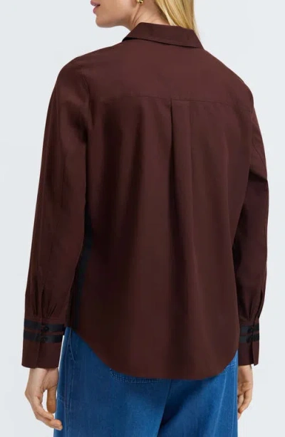 Foxcroft Brooke Grosgrain Trim Cotton Button-up Shirt In Burgundy