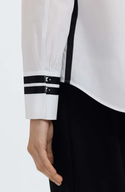 Foxcroft Brooke Grosgrain Trim Cotton Button-up Shirt In White