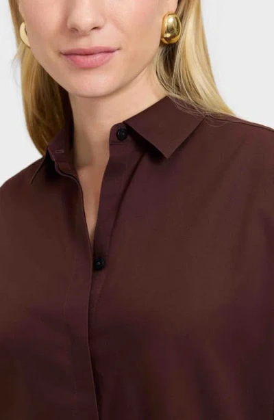 Foxcroft Brooke Grosgrain Trim Cotton Button-up Shirt In Burgundy