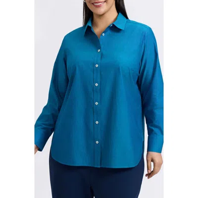 Foxcroft Meghan Cotton Button-up Shirt In Blue