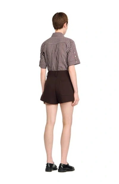 Sandro Buttoned Carpenter Shorts In Brown