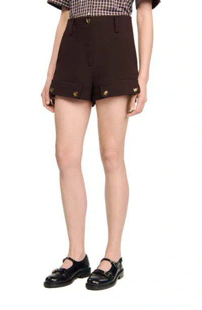 Sandro Buttoned Carpenter Shorts In Brown