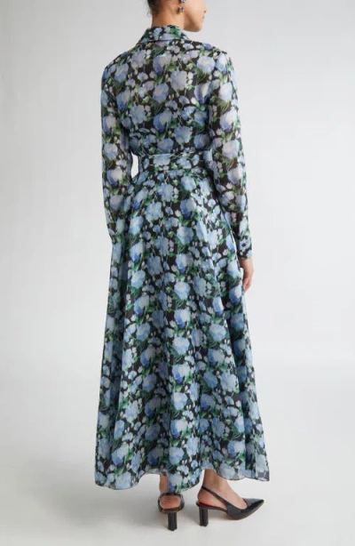 Carolina Herrera Belted Floral-print Silk-organza Midi Shirt Dress In Blue