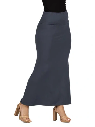 24seven Comfort Apparel Womens Comfortable Foldover Maxi Skirt In Blue