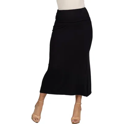 24seven Comfort Apparel Plus Size Comfortable Foldover Maxi Skirt In Black