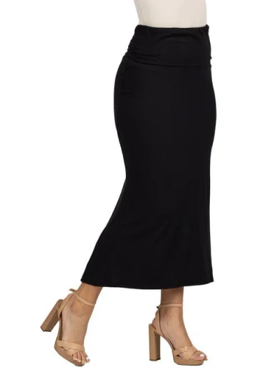 24seven Comfort Apparel Plus Size Comfortable Foldover Maxi Skirt In Black