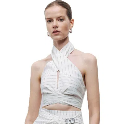 Nocturne Halter Neck Blouse With Tie Detail In White