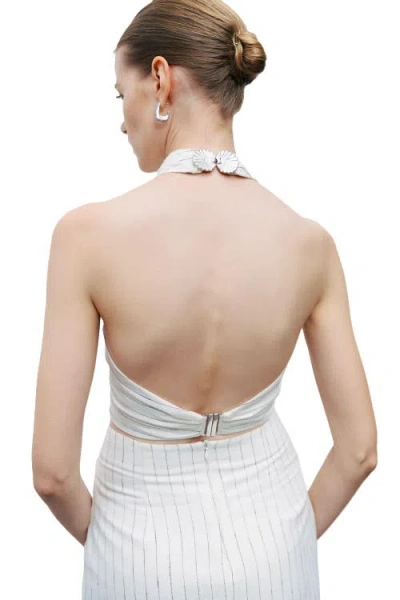 Nocturne Halter Neck Blouse With Tie Detail In White