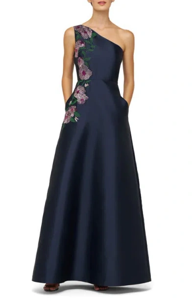 Kay Unger Giada Beaded One-shoulder Gown