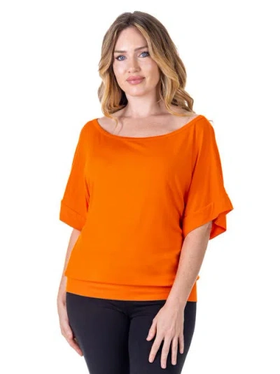 24seven Comfort Apparel Loose Fit Dolman Top With Wide Sleeves In Orange