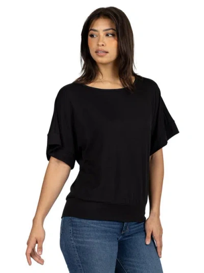 24seven Comfort Apparel Loose Fit Dolman Top With Wide Sleeves In Black