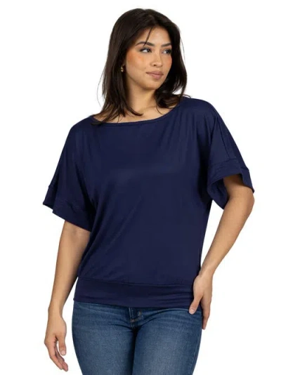 24seven Comfort Apparel Loose Fit Dolman With Wide Sleeves Top In Blue