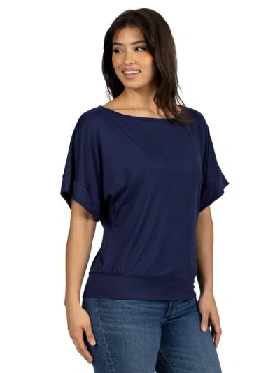24seven Comfort Apparel Loose Fit Dolman With Wide Sleeves Top In Blue