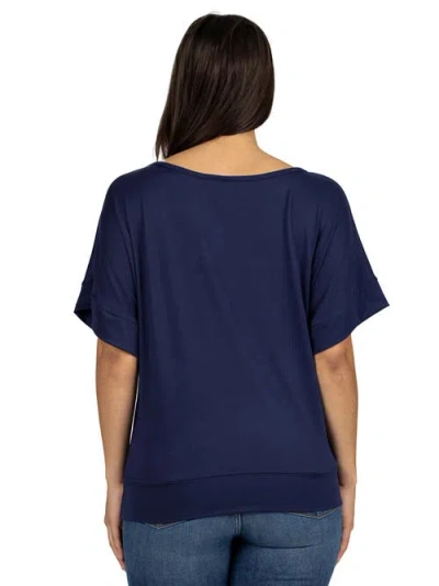 24seven Comfort Apparel Loose Fit Dolman With Wide Sleeves Top In Blue