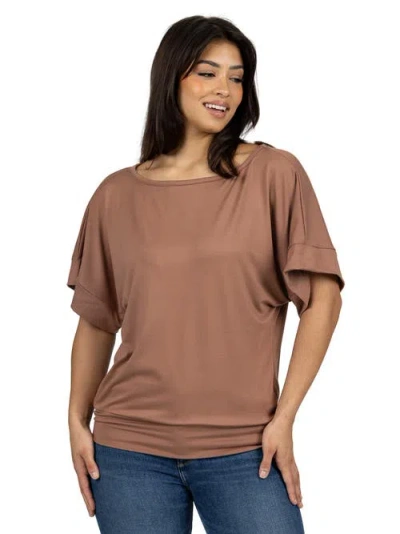 24seven Comfort Apparel Maternity Loose Fit Dolman Top With Wide Sleeves In Brown