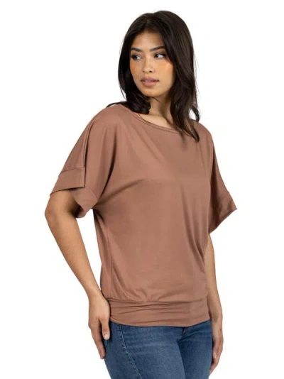 24seven Comfort Apparel Maternity Loose Fit Dolman Top With Wide Sleeves In Brown