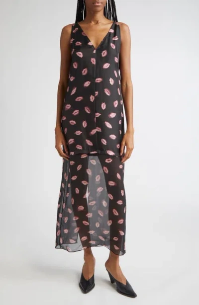 Altuzarra Katrin Lip Print Silk Chiffon Dress