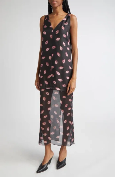 Altuzarra Katrin Lip Print Silk Chiffon Dress