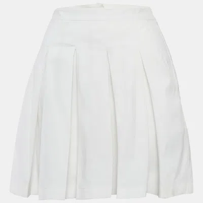 Pre-owned Prada White Cotton Pleated Mini Skirt M