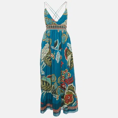 Pre-owned Red Valentino Blue Printed Cotton Blend Midi Dress M
