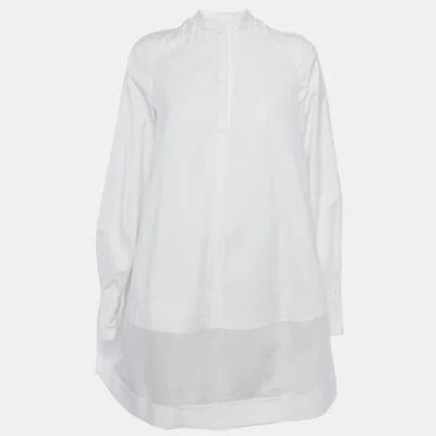 Pre-owned Valentino Le Blanc White Cotton Tie Detail Mini Dress S