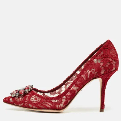 Pre-owned Dolce & Gabbana Red Lace Bellucci Pumps Size 40.5