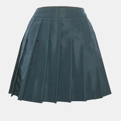 Pre-owned Miu Miu Teal Blue Silk Blend Pleated Mini Skirt S