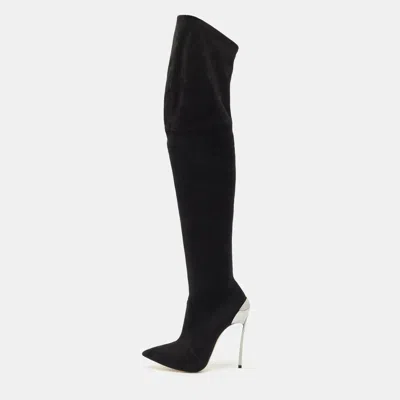 Pre-owned Casadei Black Suede Blade Over The Knee Boots Size 37.5