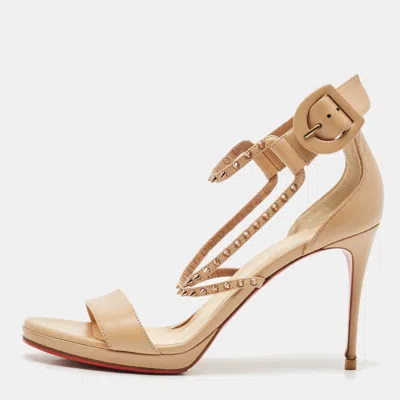Pre-owned Christian Louboutin Beige Leather Spike Choca Lux Sandals Size 39