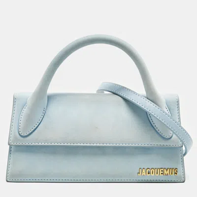 Pre-owned Jacquemus Light Blue Suede Long Le Chiquito Top Handle Bag