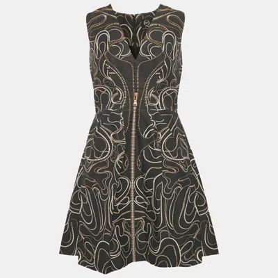 Pre-owned Mcq By Alexander Mcqueen Navy Blue Zipper Print Cotton Blend Mini Dress M