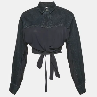 Pre-owned Christopher Esber Navy Blue Sevilla Crop Denim Wrap Top M