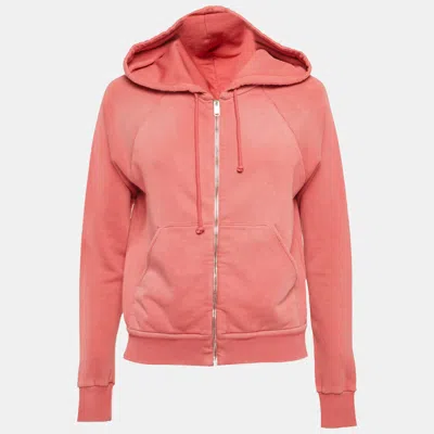 Pre-owned Saint Laurent Pink Cotton Knit Distressed Hooded Jacket Xs