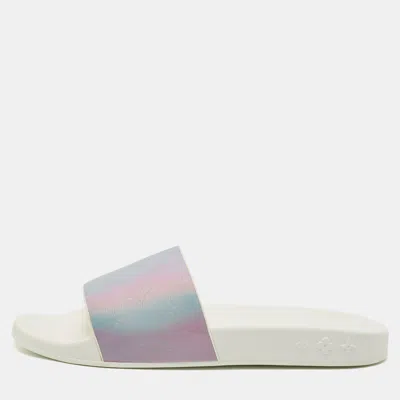 Pre-owned Louis Vuitton Iridescent Prism Monogram Pvc Waterfront Slides Size 41 In Multi