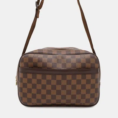 Pre-owned Louis Vuitton Reporter Beige Damier Ebene Canvas Size Pm In Brown