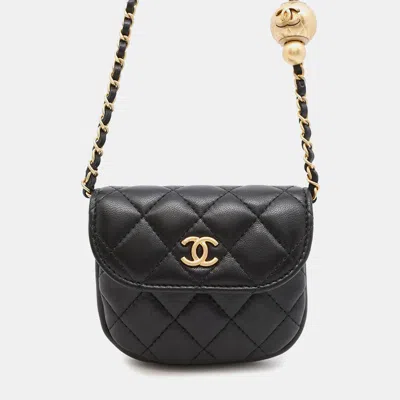 Pre-owned Chanel Matelasse Ball Chain Mini Pouch Black Lambskin