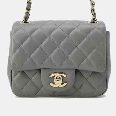 Pre-owned Chanel Mini Matelasse Chain Shoulder Bag Gray Lambskin Size 18
