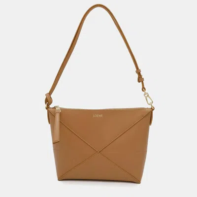 Pre-owned Loewe Puzzlefold Pouch Warm Dessert Shiny Nava Calf Leather