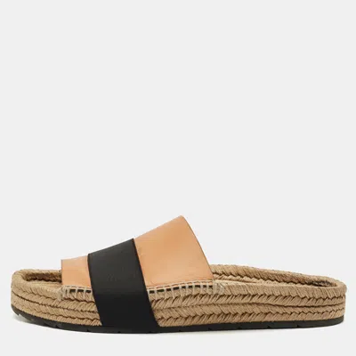 Pre-owned Balenciaga Peach/black Leather And Elastic Espadrille Flats Size 41