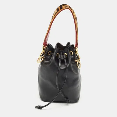 Pre-owned Fendi Black Leather Mini Mon Tresor Drawstring Bucket Bag