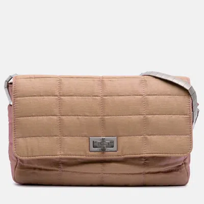 Pre-owned Chanel Beige Quilted Iridescent Nylon Mademoiselle Flap In Sand