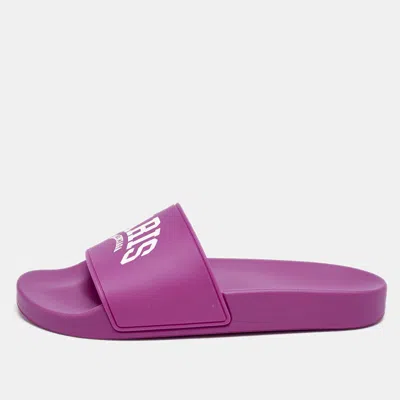 Pre-owned Balenciaga Pink Rubber Cities Paris Pool Slides Size 39