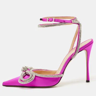 Pre-owned Mach&mach Fuchsia Satin Double Bow Crystal Embellished Pumps Size 41