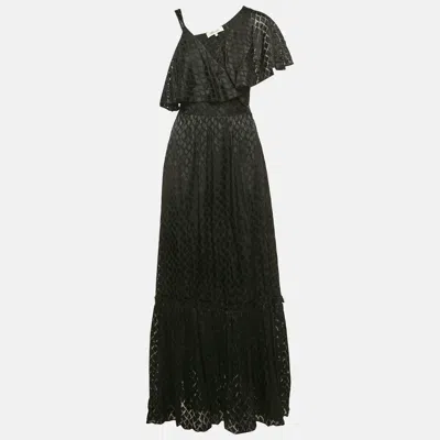 Pre-owned Diane Von Furstenberg Black Chiffon Dobby Wrap Dress S