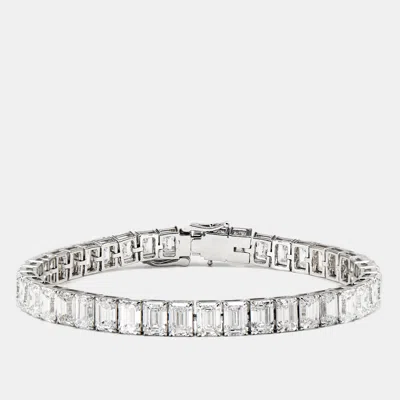 Pre-owned The Diamond Edit 20.30 Cts Emerald Step Cut Lab Grown Diamonds 18k White Gold Tennis Bracelet