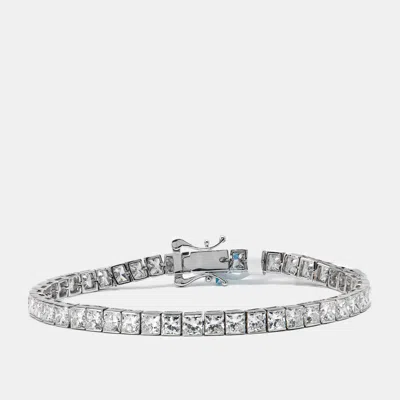 Pre-owned The Diamond Edit 14.28 Cts Princess Cut Lab Grown Diamonds 18k White Gold Tennis Bracelet