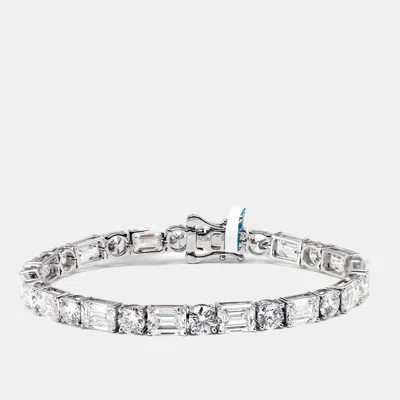 Pre-owned The Diamond Edit 21.86 Cts Round And Emerald Cut Lab Grown Diamonds 18k White Gold Tennis Bracelet